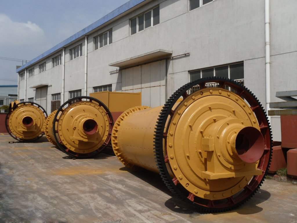 Industrial ball mill in operation at a grinding plant