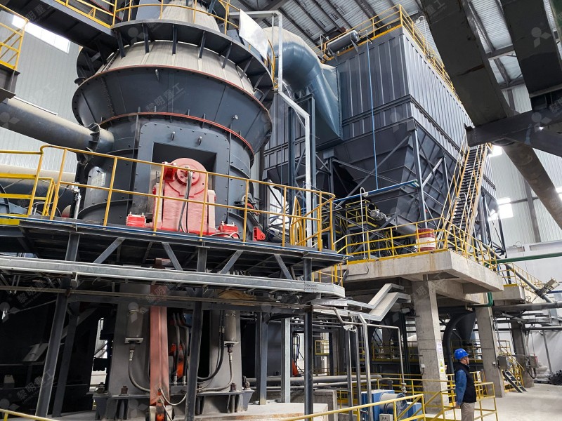 3D CAD layout of a vertical roller mill grinding plant showing equipment arrangement