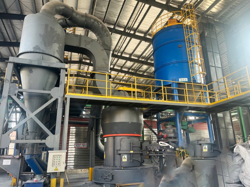 Barite processing plant with grinding mill in operation
