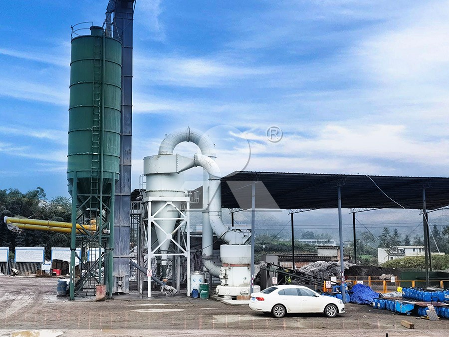 Industrial photo of a complete brucite grinding plant with a Raymond Mill system in operation.