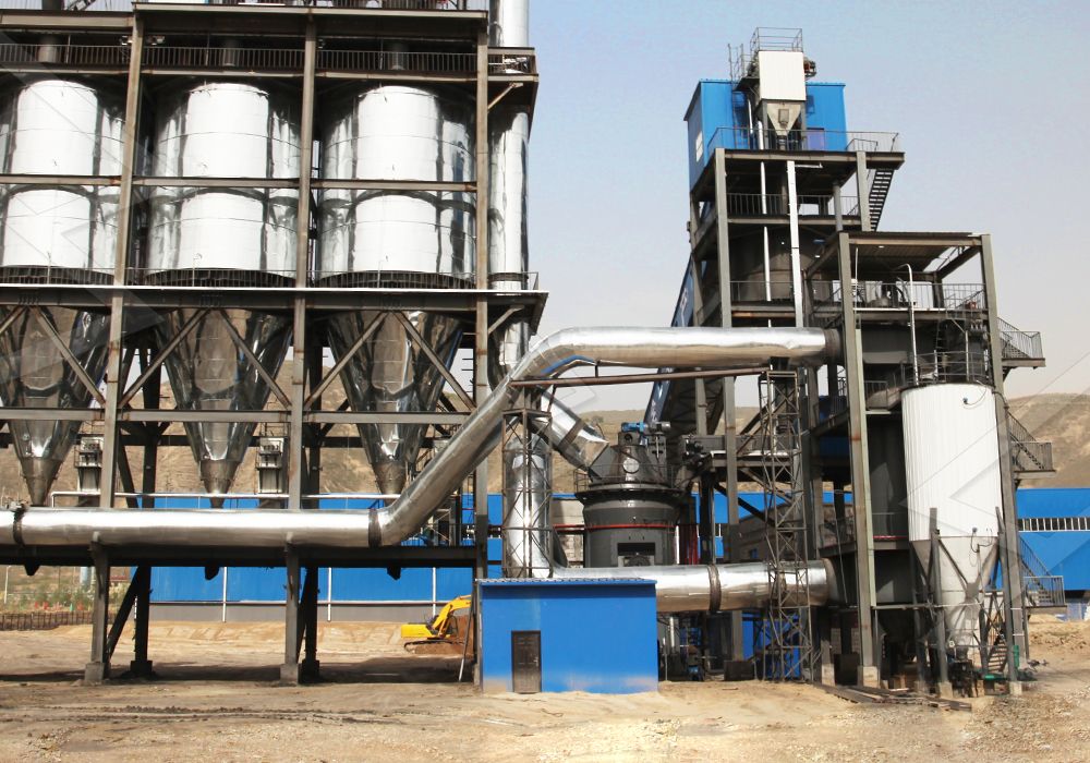 Operator inspecting the grinding chamber of a vertical mill for maintenance