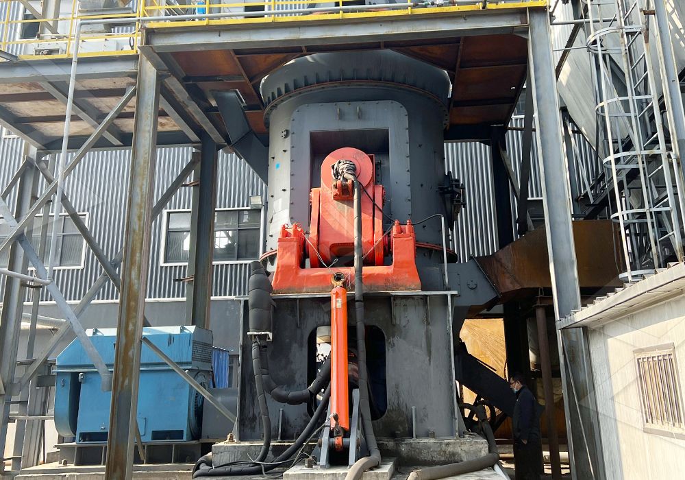 Overview of vertical mill grinding process showing material flow from feed to fine powder collection