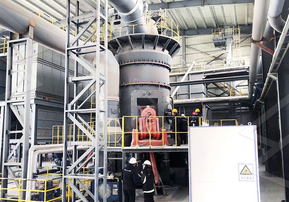 Technician inspecting grinding roller assembly of a vertical mill with hydraulic swing-out mechanism